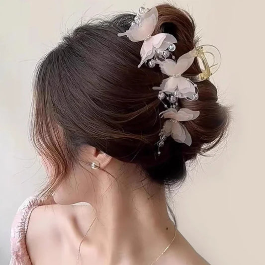 New Fashion Simulation Butterfly Hair Clips for Women Elegant Pearl Bow Ponytail Clip Sweet Crab Claw Headdress Hair Accessories