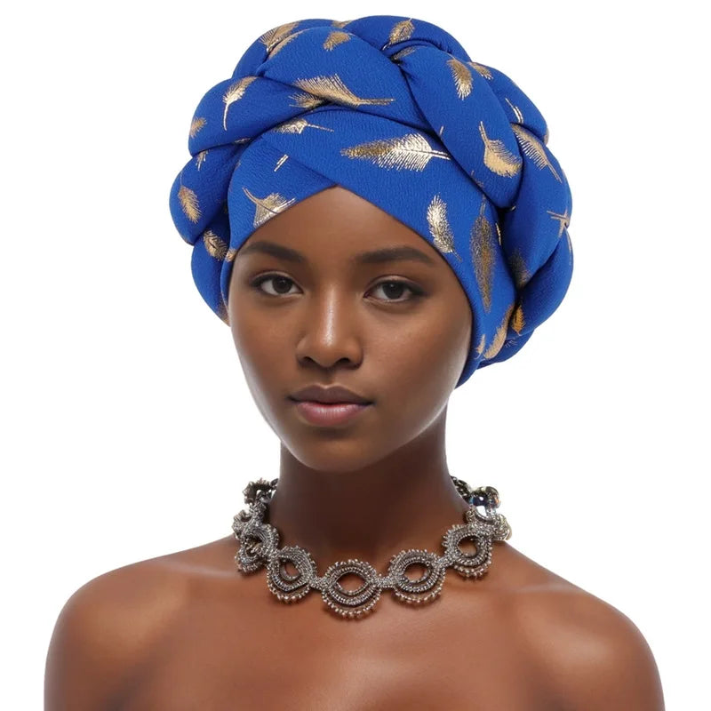 Feather Braid Turban Caps for Women Headwear Headscarf Bonnet Female Head Wraps African Indian Hat Turbante Mujer