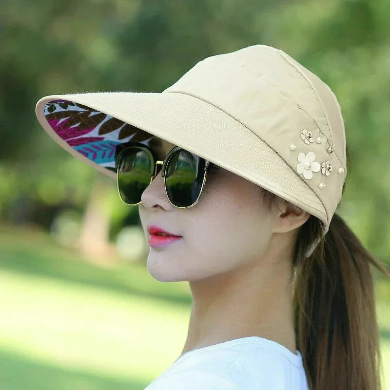 Womens Ladies Summer Wide Brim Foldable Sun Hat Anti-UV Beach Visor Caps Hats