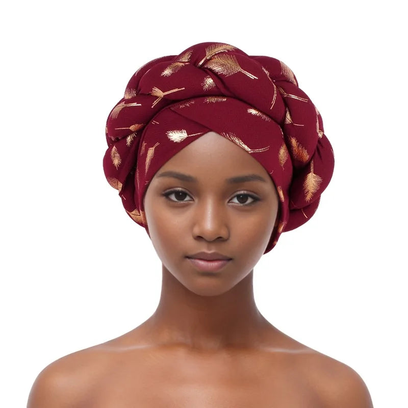 Feather Braid Turban Caps for Women Headwear Headscarf Bonnet Female Head Wraps African Indian Hat Turbante Mujer