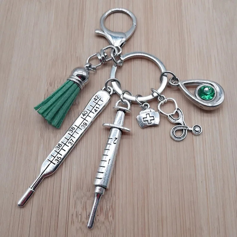 New Nurse Medical Box Medical Keychain Needle Syringe Stethoscope Tassel Cute Keychain Jewelry Gift
