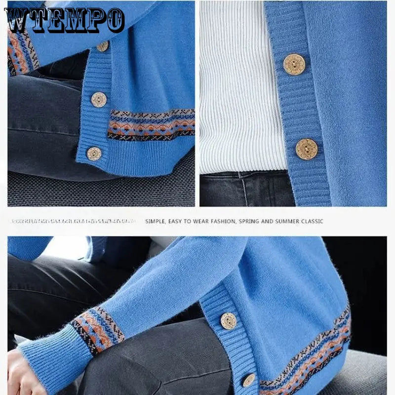 WTEMPO Spring Autumn Solid Color Women's Knitted Cardigan Long Sleeve Korean Loose V-Neck Button Sweaters Coat Female Clothing