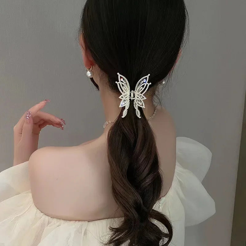 2024 New Fashion Luxury Temperament Multi-ring Pearl Butterfly Clip Diamond Disc Hairpin Banquet Gift Hair Accessories