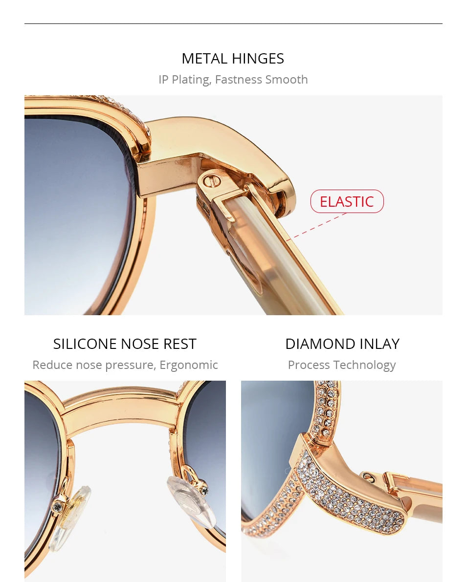 HEPIDEM High Quality Men Buffs Sunglasses Square Luxury Brand Design Diamond Sumptuous Sun Glasses Women Buffalo Horn Glasses