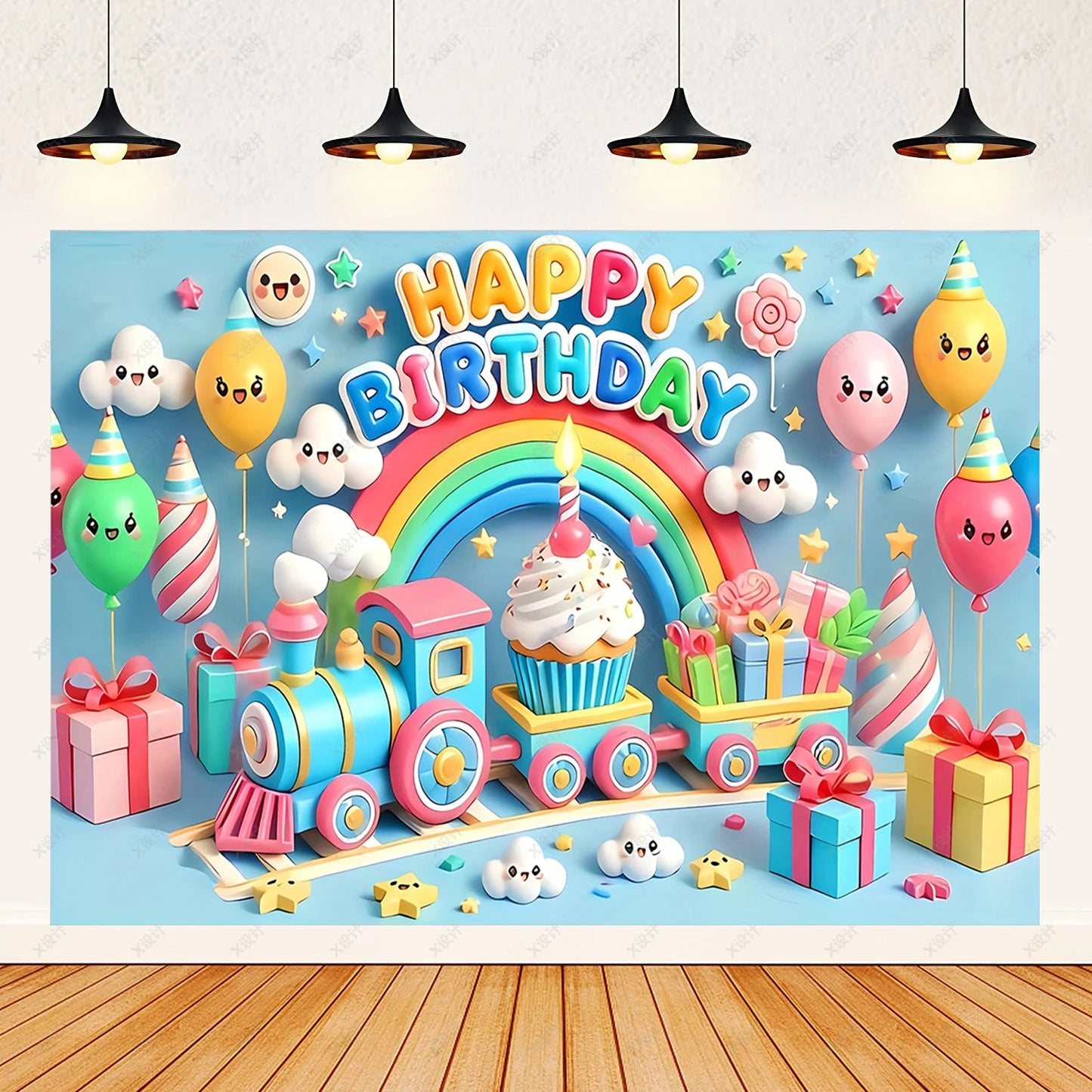Colorful Happy Birthday Background 3d Balloons Rainbow Children Girl Birthday Party Decoration Banner Baby Party Photo Prop Gift