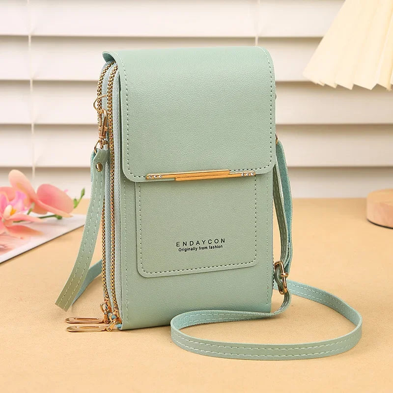 Women Fashion Touch Screen Lock Cell Phone Bag Women's Mobile Phone Card Holder Crossbody Shoulder Bag Money Pockets Small Bags