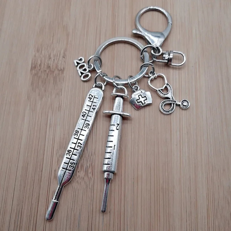 New Nurse Medical Box Medical Keychain Needle Syringe Stethoscope Tassel Cute Keychain Jewelry Gift