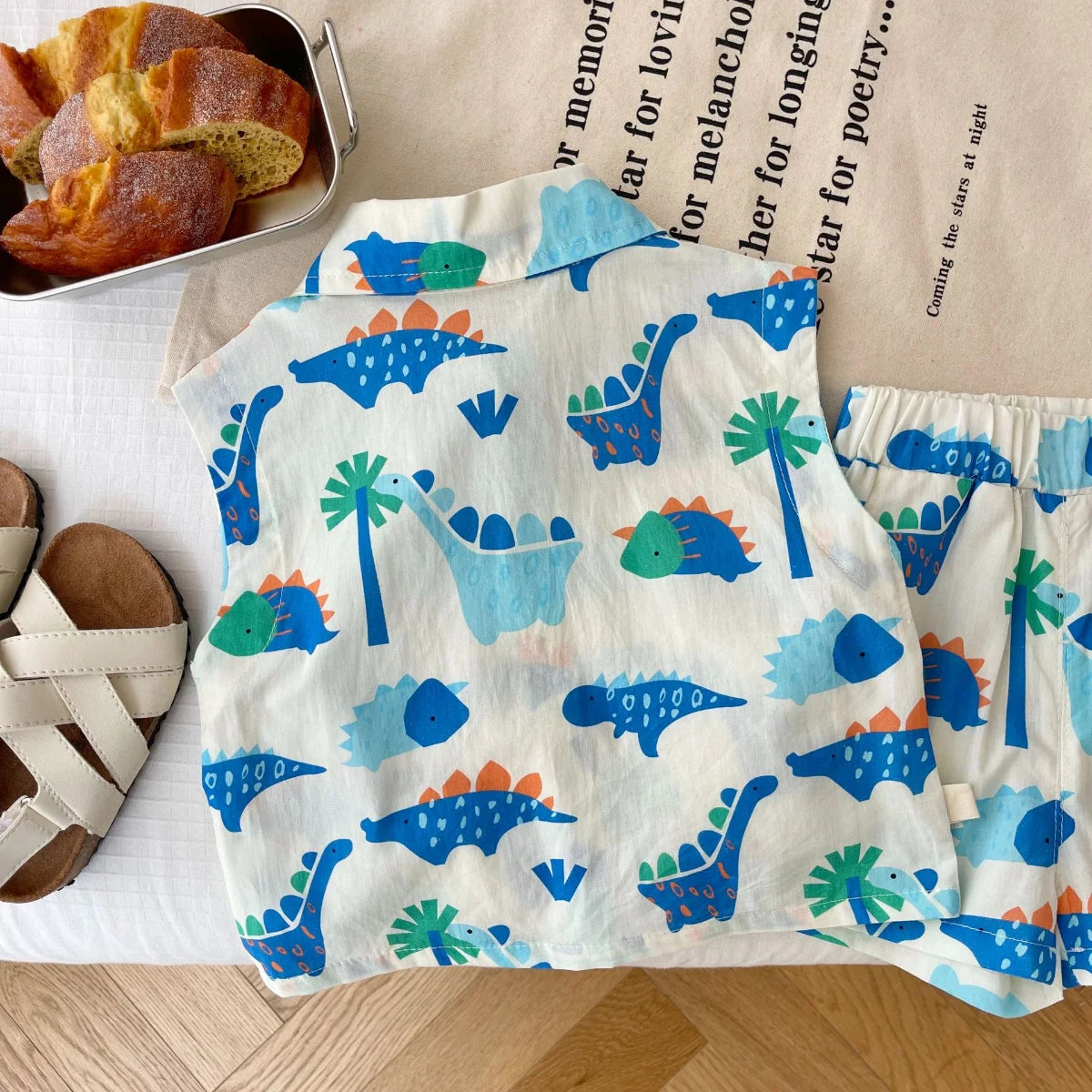 Kids Fashion 2-Piece Summer Beach Clothes Set for Toddler Boys Sleeveless Print Top Shirt+Shorts