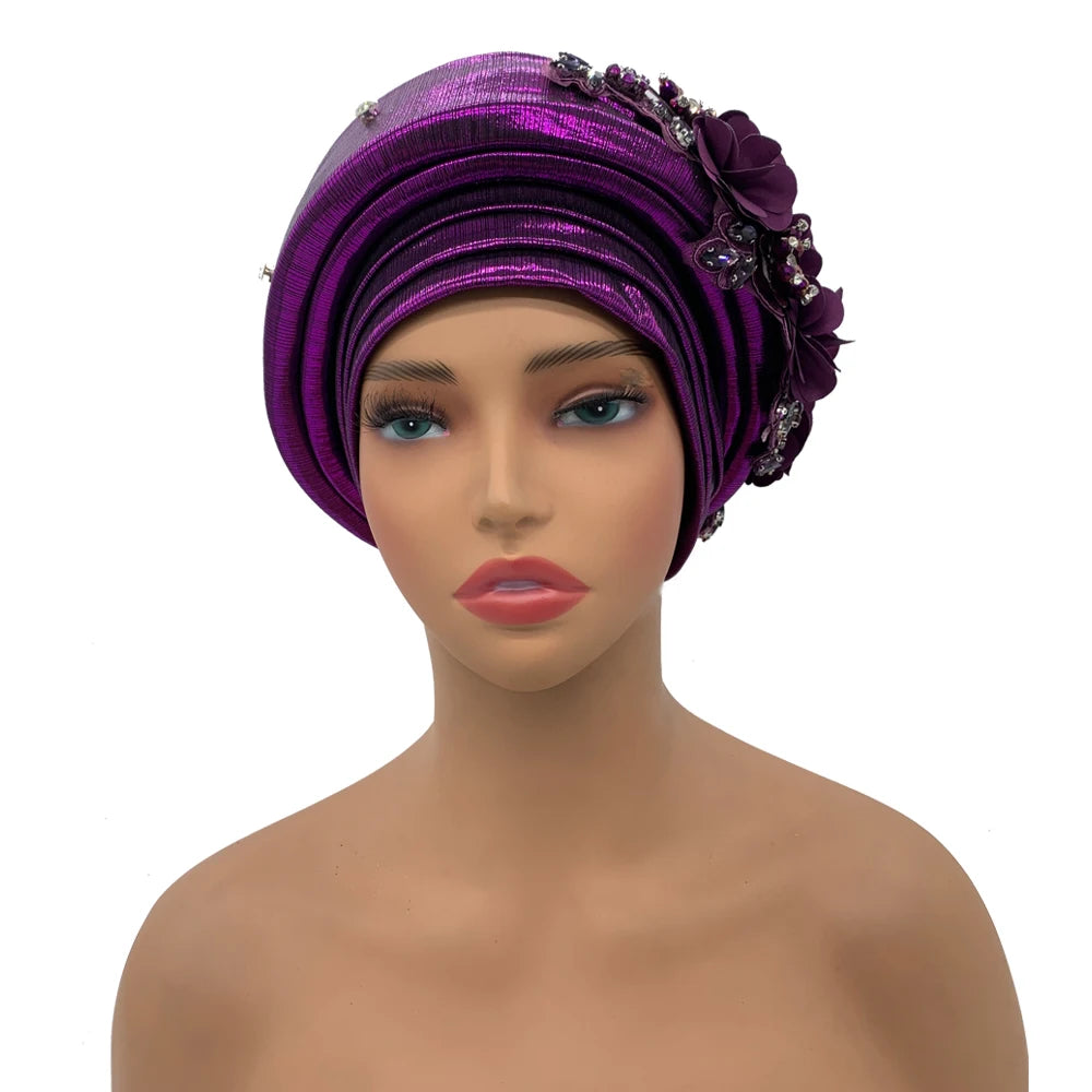 Exquisite Bouquet African Women's Turban Cap Ready to Wear Nigeria Auto Gele Headtie Female Fashion Head Wraps Turbante Mujer