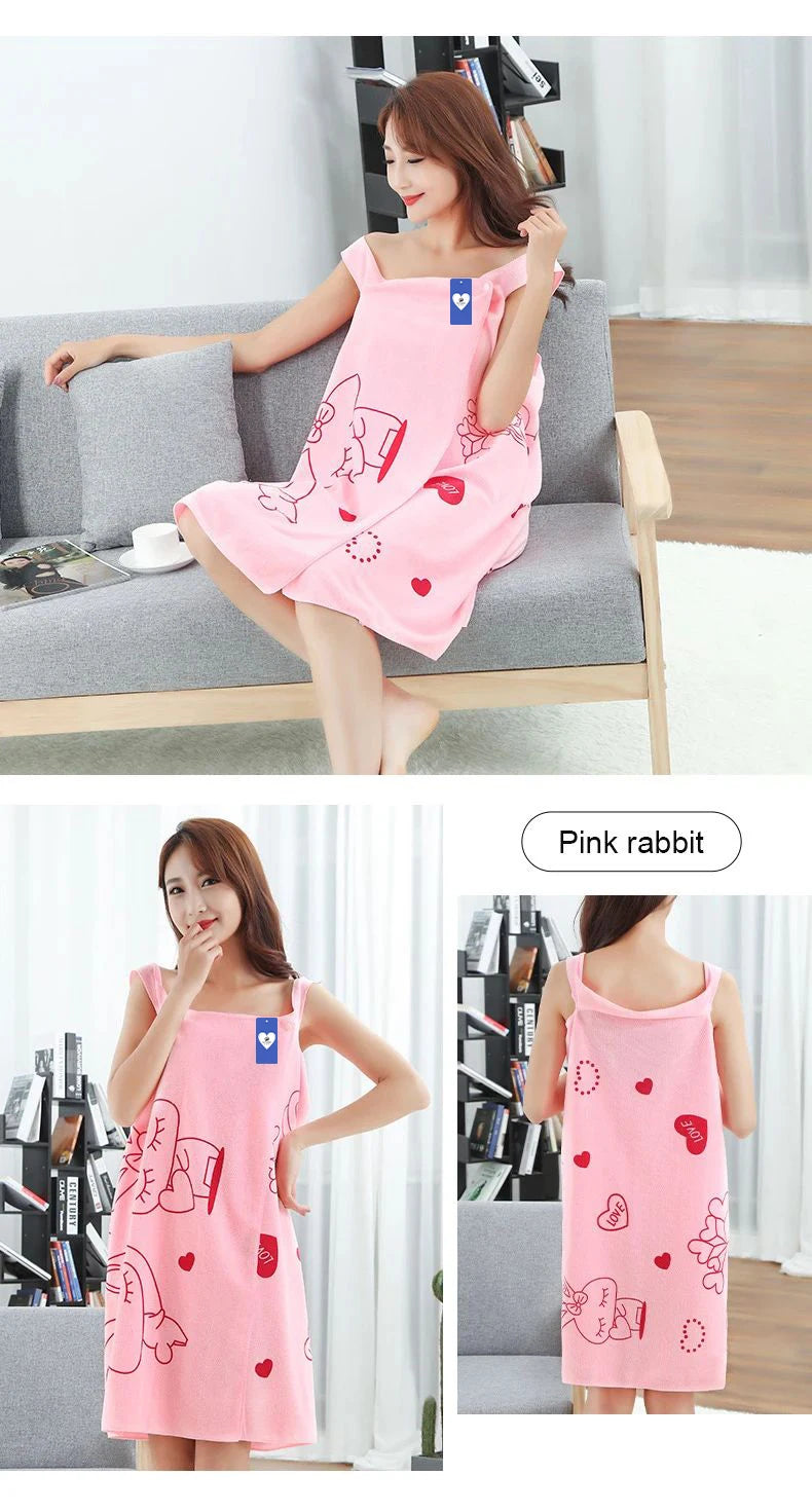 Tragbares Badetuch mit Kaninchenmotiv, Kleidung für Erwachsene und Frauen, verdickt, Brusttuch, saugfähiger Baderock, schweißabsorbierender Dampfrock für die Sauna