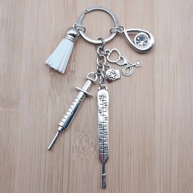 New Nurse Medical Box Medical Keychain Needle Syringe Stethoscope Tassel Cute Keychain Jewelry Gift