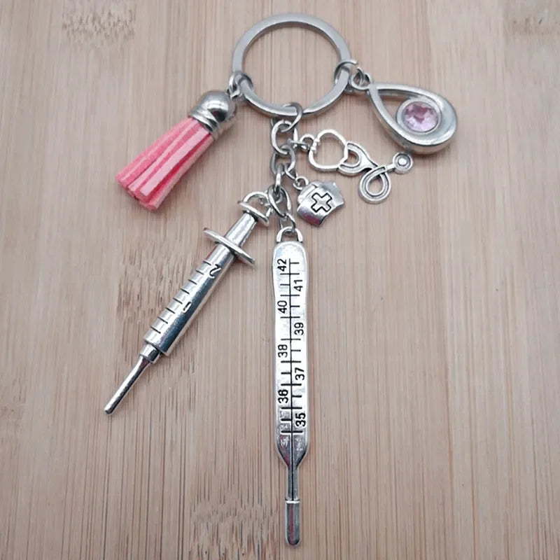 New Nurse Medical Box Medical Keychain Needle Syringe Stethoscope Tassel Cute Keychain Jewelry Gift