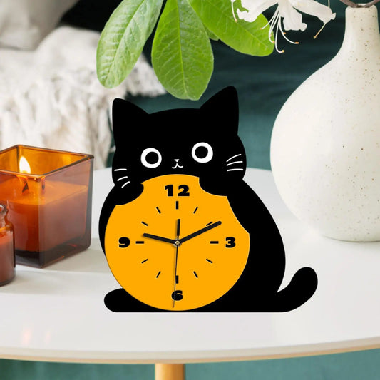 Cat Table Clock Stylish Decoration Silent Unique Gift Elegant Ornament Desk Clock for Office Bedroom Table Desk Study Room