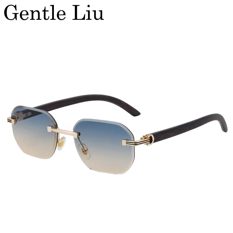 Vintage Square Rimless Sunglasses Men Luxury Brand Trendy Frameless Punk UV400 Eyewear Anti Blue Light Prescription Glasses