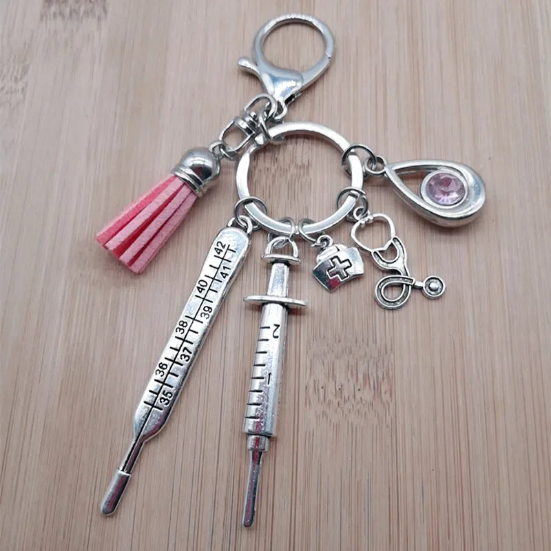 New Nurse Medical Box Medical Keychain Needle Syringe Stethoscope Tassel Cute Keychain Jewelry Gift