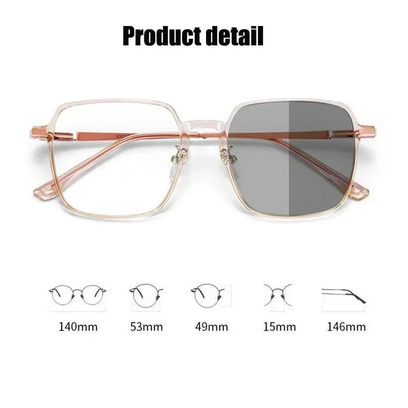 Neue photochrome Brille Anti Blaulicht Brille Herren Damen Farbwechsel Brille Anti UV Sonnenbrille Quadratisch Klarer Rahmen Brillen