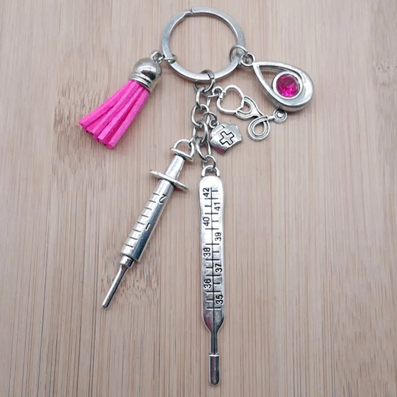 New Nurse Medical Box Medical Keychain Needle Syringe Stethoscope Tassel Cute Keychain Jewelry Gift