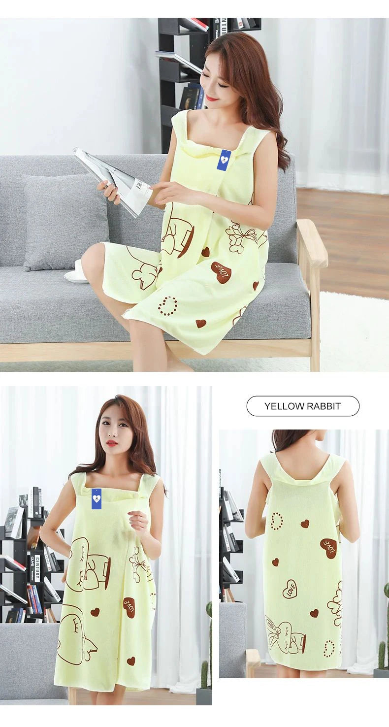 Tragbares Badetuch mit Kaninchenmotiv, Kleidung für Erwachsene und Frauen, verdickt, Brusttuch, saugfähiger Baderock, schweißabsorbierender Dampfrock für die Sauna