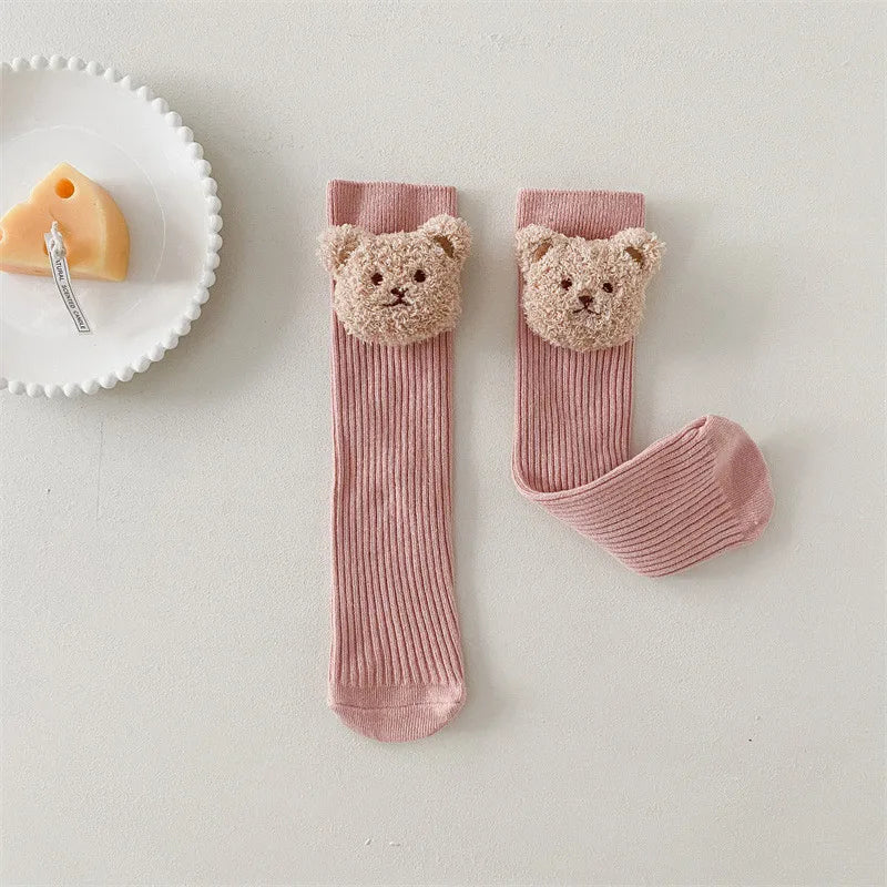 Bear Doll Children Long Tube Socks Winter Autumn Warm Kids Knee High Sock Cotton Girl Sokken Soild Color Stockings 2-8Y