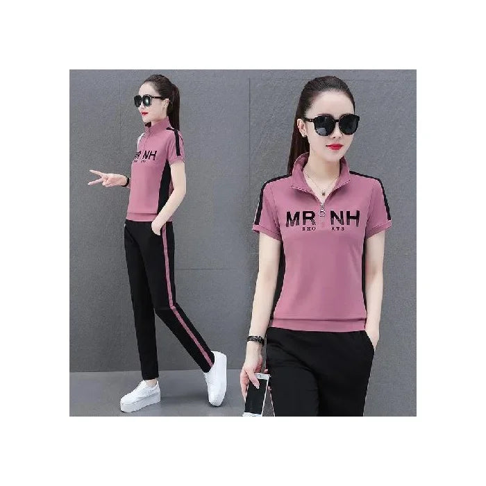 Fashionable Women's Sport Suit Summer New Style Slimming Casual 2-piece Set Age-reducing Running Clothes