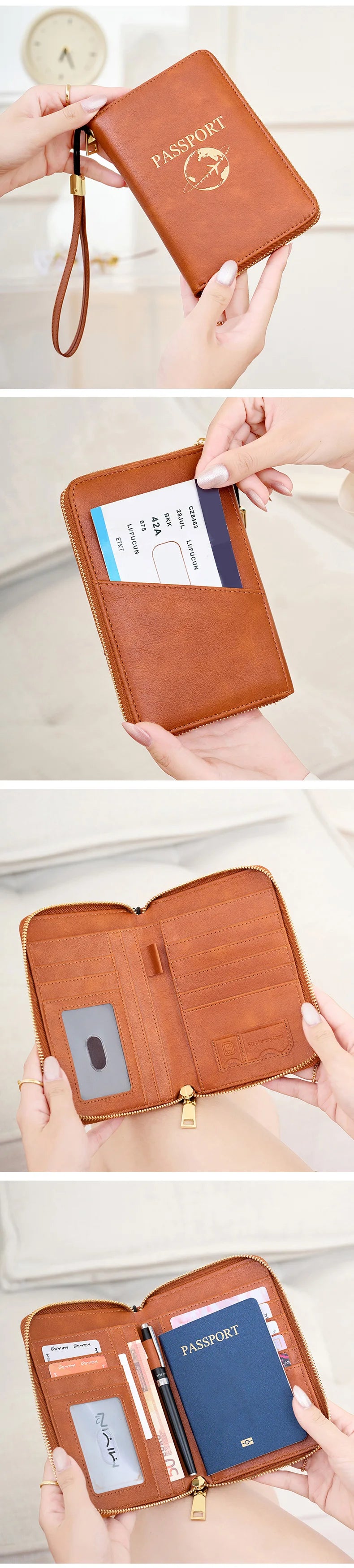 New Retro Passport Bag Fashion RFID Multifunctional PU Leather Passport Wallet Storage Bag Travel Accessories ID Bag Card Holder