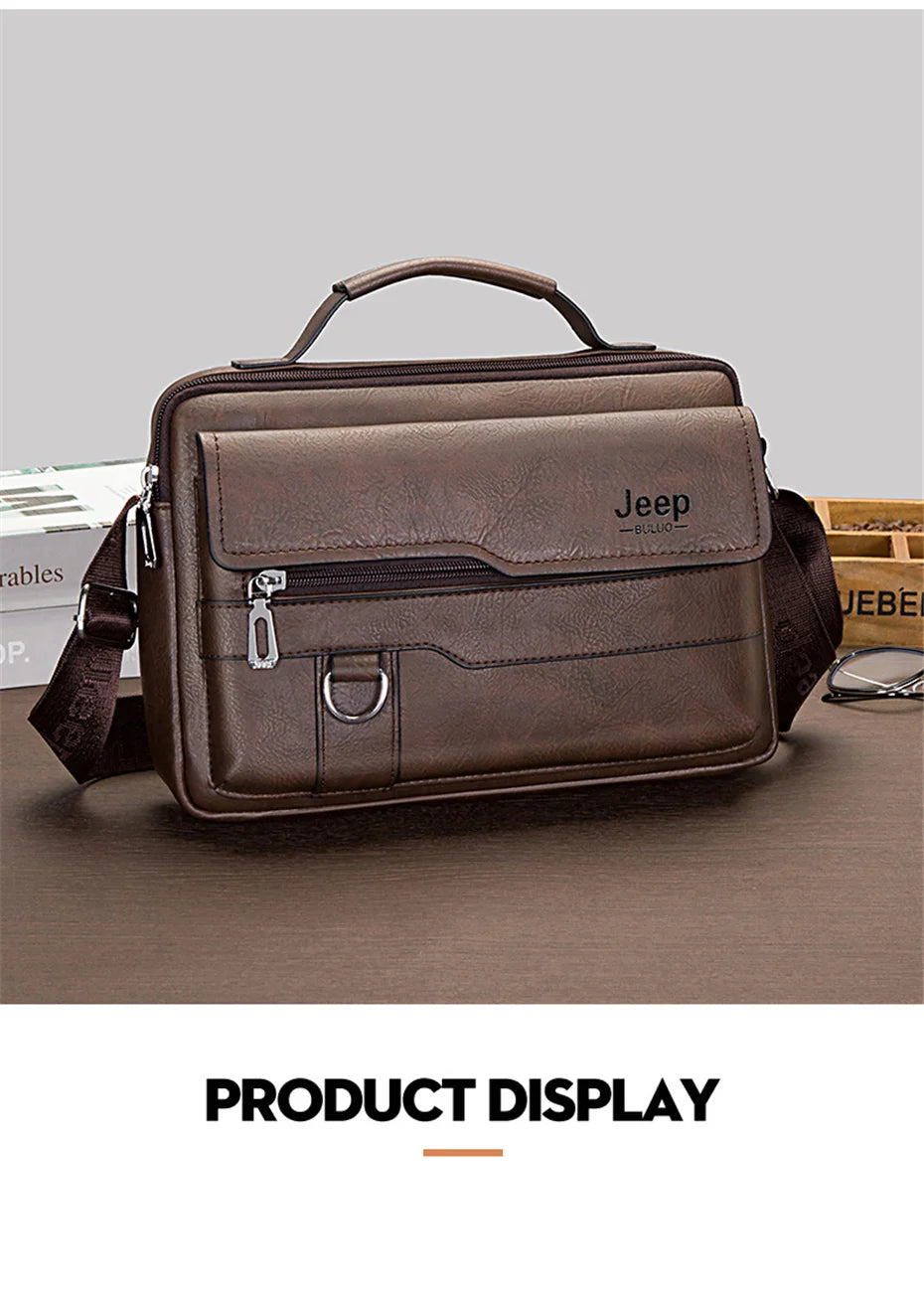 JEEP BULUO Brand Men's Crossbody Shoulder High Quality Tote Fashion Business Man Messenger Big Size PU Leather Bags
