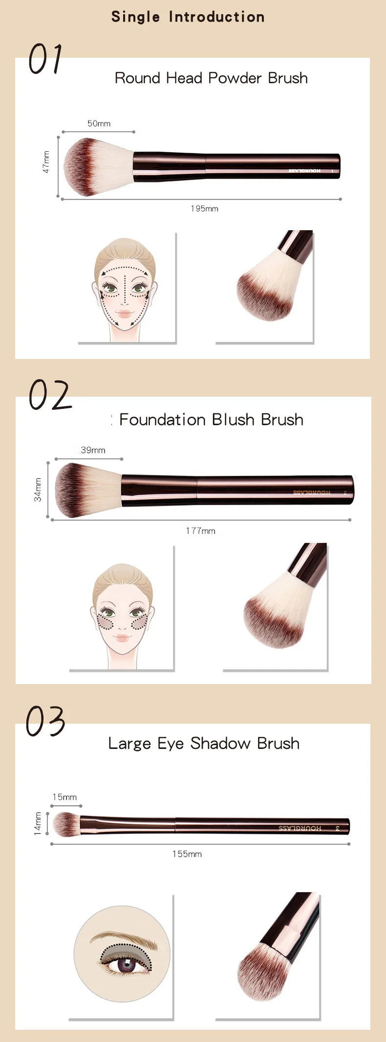 Hourglass Makeup Brush All Kinds Eyeshadow Foundation Concealer Powder Bronzer Blusher Eyeliner Retractable Professional Brushes make up tool