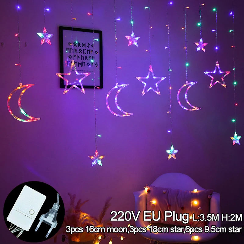 Moon Star Led Curtain Garland String Light EID Mubarak Ramadan Decorations for Home Islam Muslim Event Party Supplies Gifts
