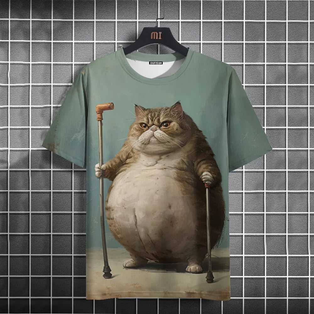 Summer Men's T-Shirt Funny Cat Print Oversized Short Sleeve Man T-Shirt Round Neck Casual Men Women Tee Neutral Clothing