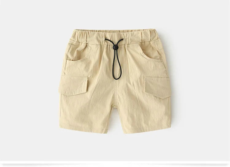 New Fashion Summer Child Clothes Adjustable Elastic Solid Color Beach Cargo Shorts For Kids Boys