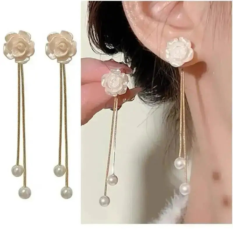 925 Silver Needle Korean Fashion Pearl Tassel Earrings For Women Jewelry Trending New Luxury Women's Zircon Pearl Earrings