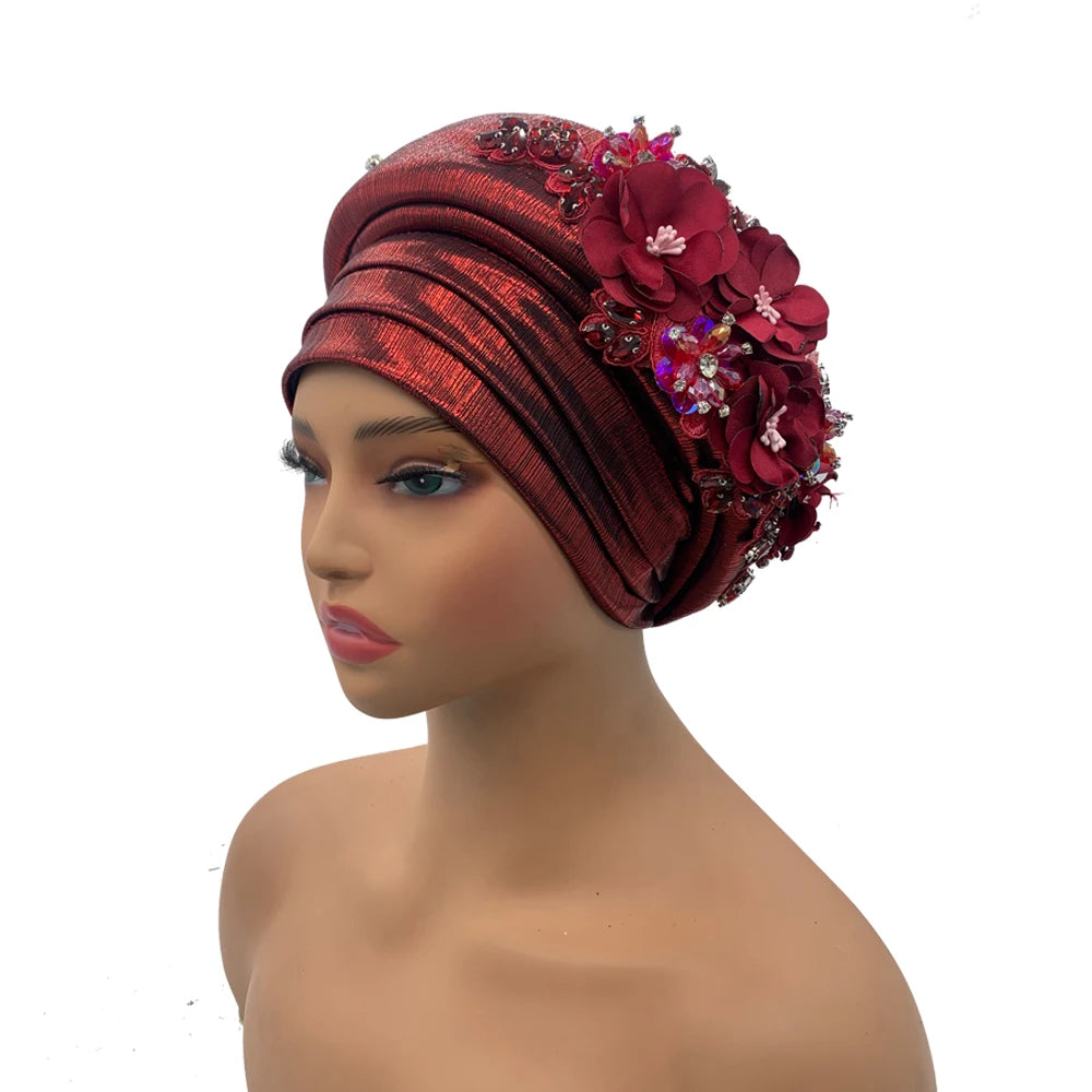 Exquisite Bouquet African Women's Turban Cap Ready to Wear Nigeria Auto Gele Headtie Female Fashion Head Wraps Turbante Mujer
