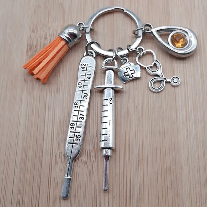 New Nurse Medical Box Medical Keychain Needle Syringe Stethoscope Tassel Cute Keychain Jewelry Gift