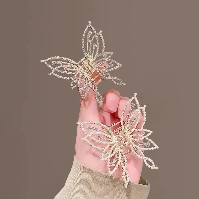 2024 New Fashion Luxury Temperament Multi-ring Pearl Butterfly Clip Diamond Disc Hairpin Banquet Gift Hair Accessories