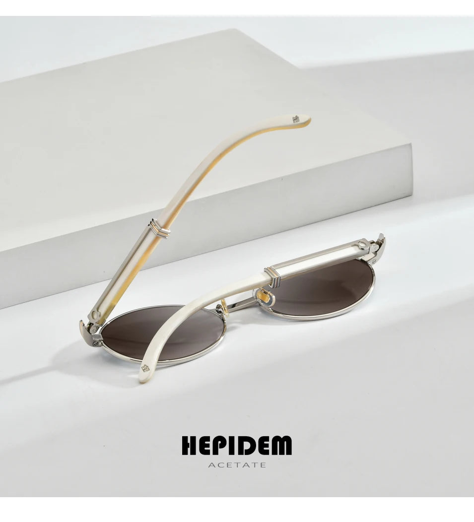 HEPIDEM High Quality Men Buffs Sunglasses Square Luxury Brand Design Diamond Sumptuous Sun Glasses Women Buffalo Horn Glasses