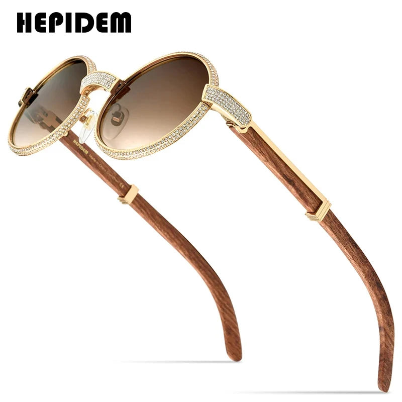 HEPIDEM High Quality Men Buffs Sunglasses Square Luxury Brand Design Diamond Sumptuous Sun Glasses Women Buffalo Horn Glasses