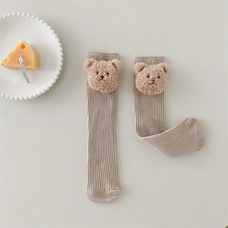 Bear Doll Children Long Tube Socks Winter Autumn Warm Kids Knee High Sock Cotton Girl Sokken Soild Color Stockings 2-8Y
