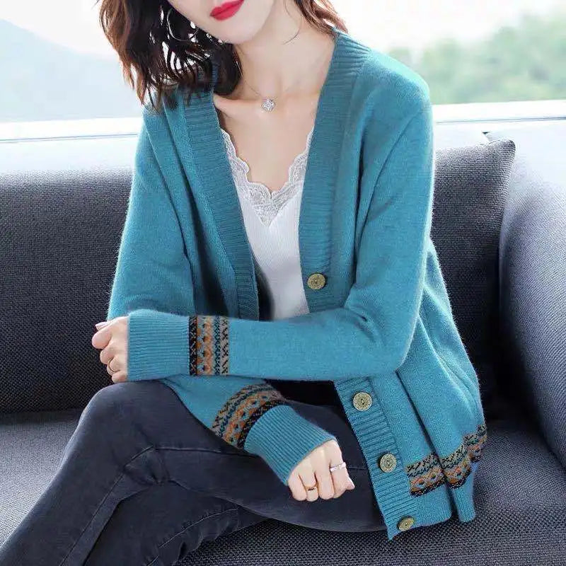 WTEMPO Spring Autumn Solid Color Women's Knitted Cardigan Long Sleeve Korean Loose V-Neck Button Sweaters Coat Female Clothing