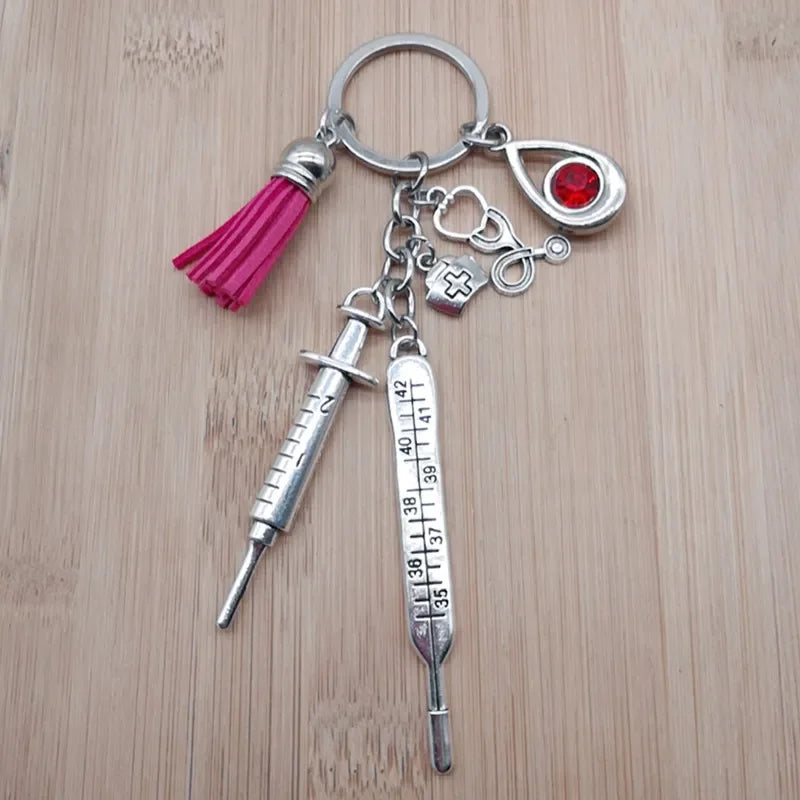 New Nurse Medical Box Medical Keychain Needle Syringe Stethoscope Tassel Cute Keychain Jewelry Gift