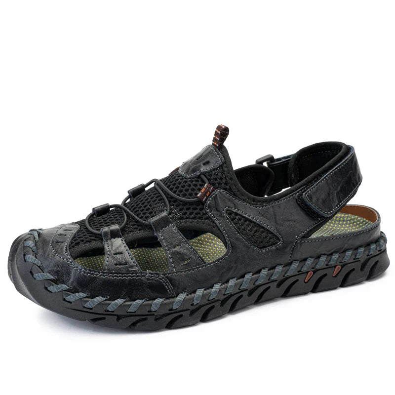 Handmade Summer Sandals Men Breathable Leather Shoes Man Retro Outdoor Men Sandals Antiskid Beach Sandals Hollow Shoes Footwear