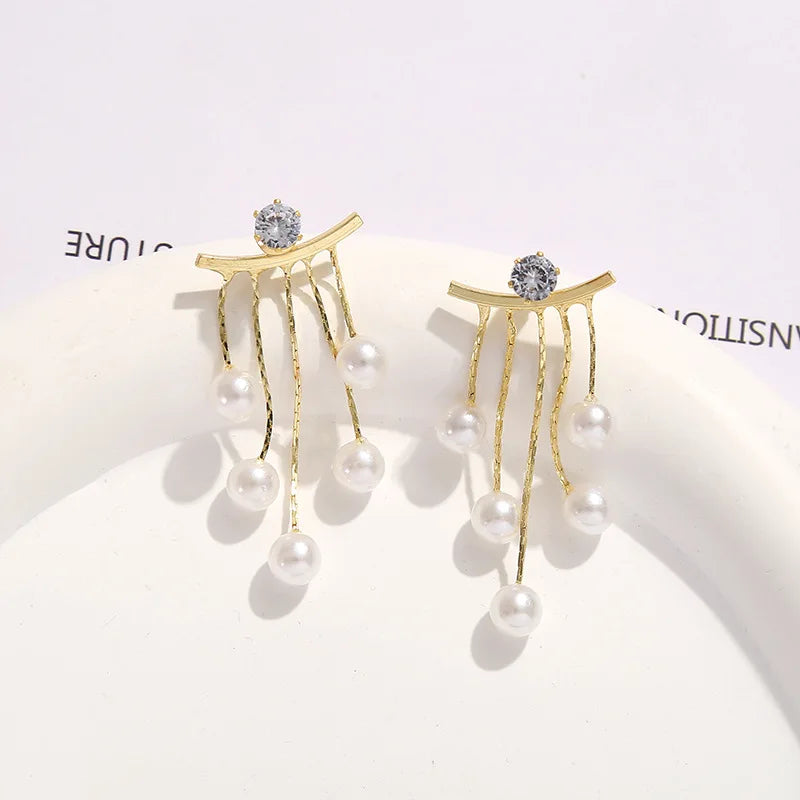 925 Silver Needle Korean Fashion Pearl Tassel Earrings For Women Jewelry Trending New Luxury Women's Zircon Pearl Earrings
