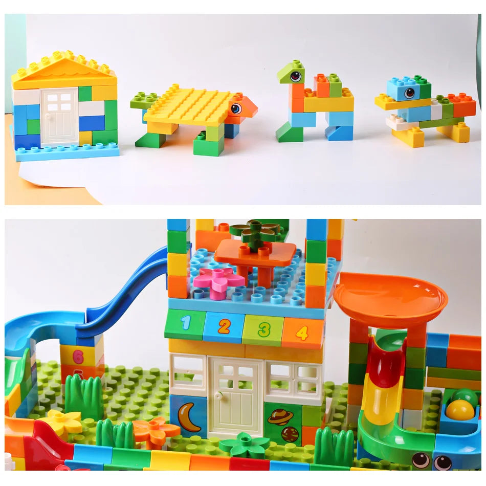 153PCS Big Particle Roof Blocks Compatible City House Big Size Slide Building Blocks Castle Brick Toys For Children