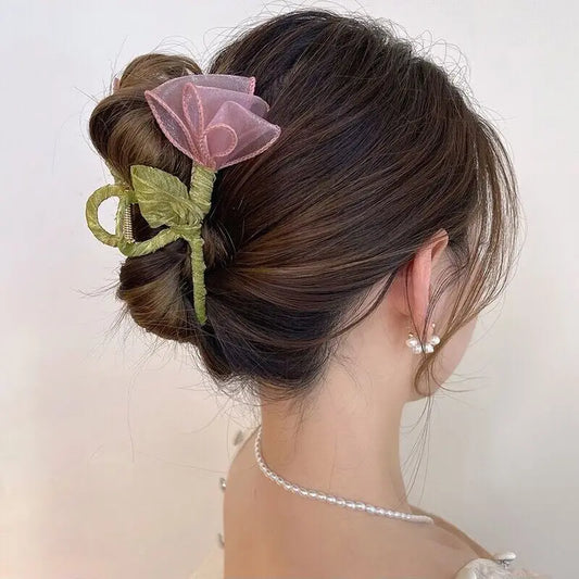 مشبك شعر من Haimeikang Tulip Tulle Shark Clip للنساء، دبوس شعر أنيق على شكل ذيل حصان، إكسسوارات شعر عصرية للفتيات