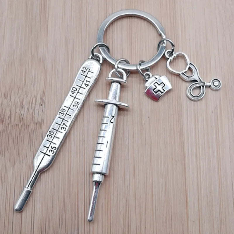 New Nurse Medical Box Medical Keychain Needle Syringe Stethoscope Tassel Cute Keychain Jewelry Gift