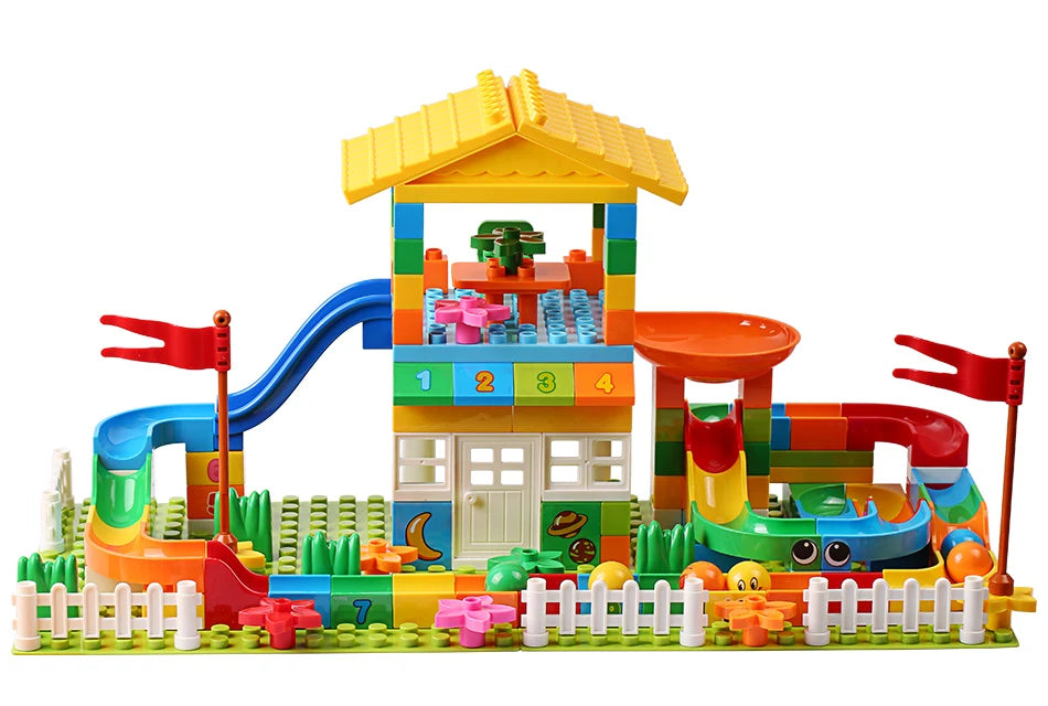 153PCS Big Particle Roof Blocks Compatible City House Big Size Slide Building Blocks Castle Brick Toys For Children
