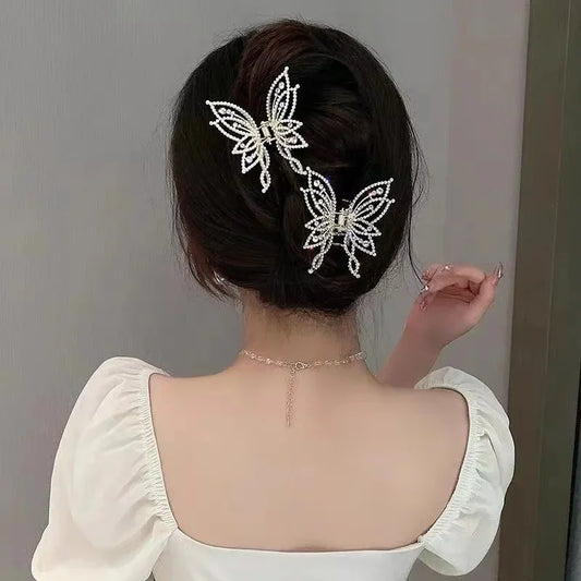 2024 New Fashion Luxury Temperament Multi-ring Pearl Butterfly Clip Diamond Disc Hairpin Banquet Gift Hair Accessories