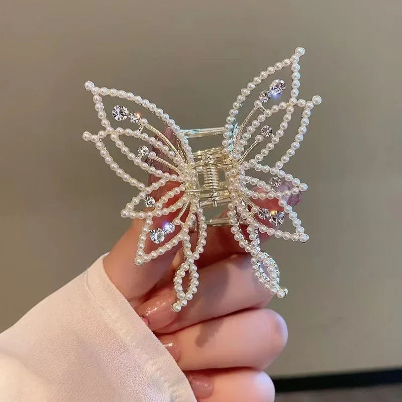2024 New Fashion Luxury Temperament Multi-ring Pearl Butterfly Clip Diamond Disc Hairpin Banquet Gift Hair Accessories