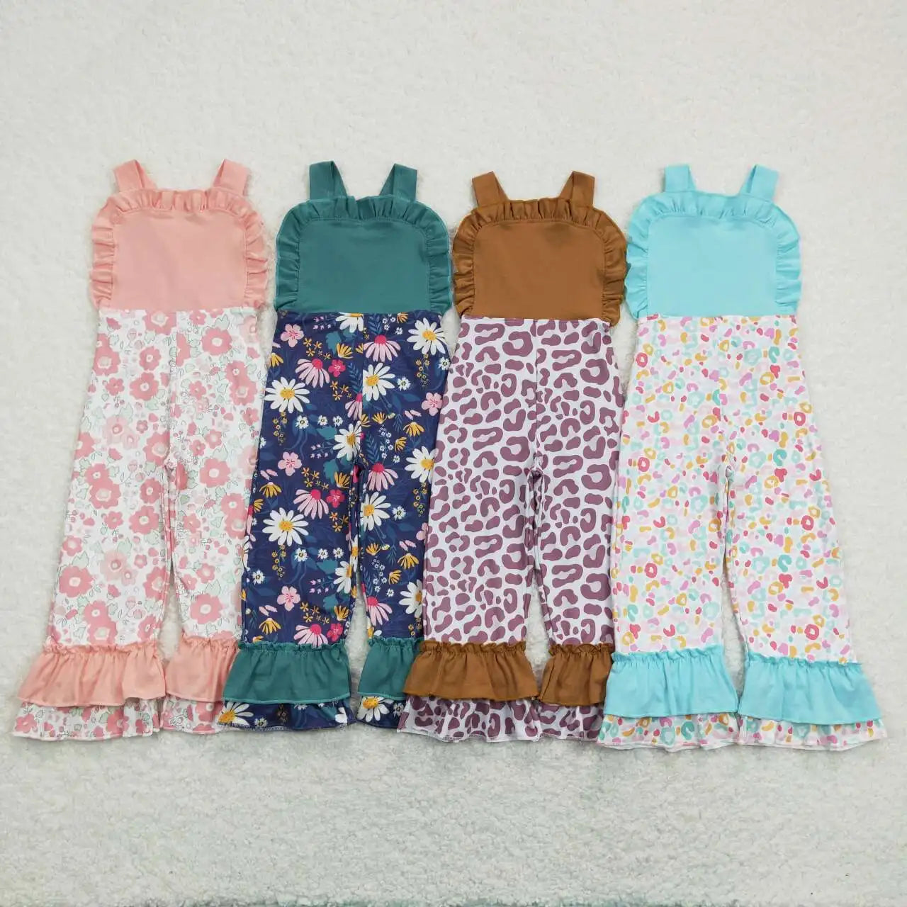 New Arrive Wholesale Toddler Baby Girl Clothes Sleeveless Leopard And Flower Print Suspender Kids Romper
