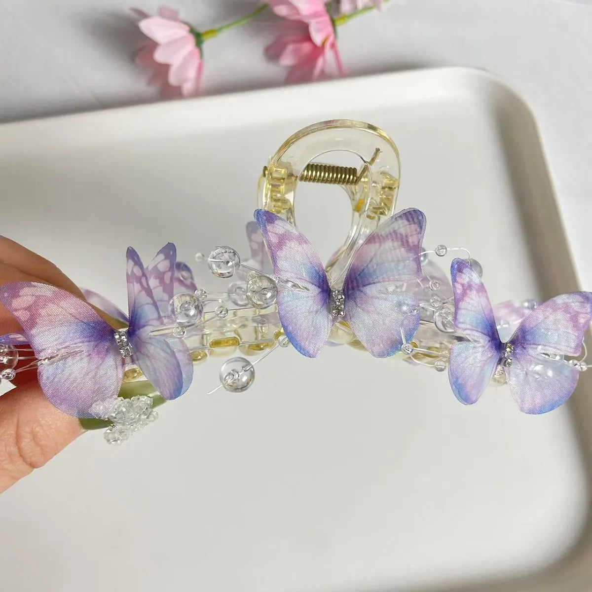 New Fashion Simulation Butterfly Hair Clips for Women Elegant Pearl Bow Ponytail Clip Sweet Crab Claw Headdress Hair Accessories