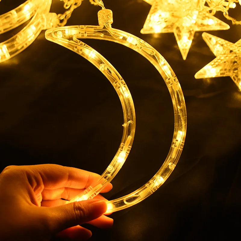 Moon Star Led Curtain Garland String Light EID Mubarak Ramadan Decorations for Home Islam Muslim Event Party Supplies Gifts